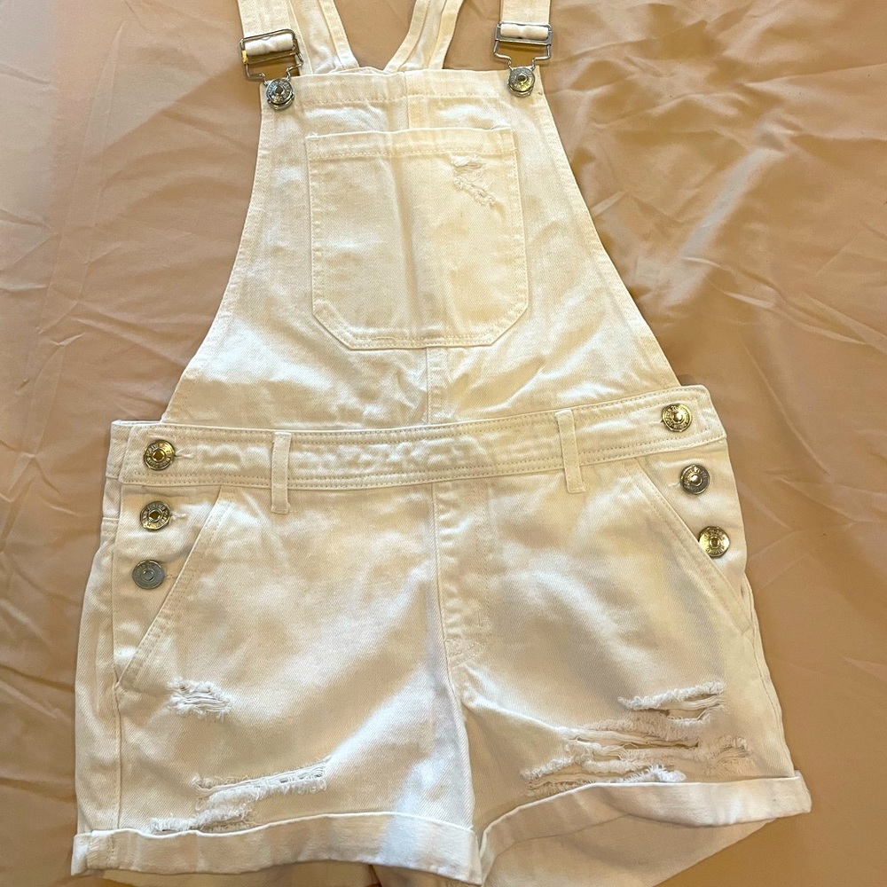 Forever21 white jean shortalls